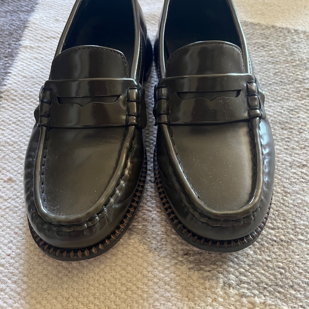 Freda Salvador Elba Penny Loafers Green Leather Size [Size: 8]